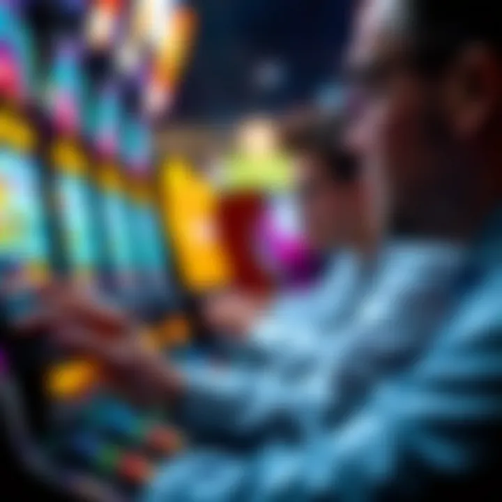 A close-up of a player engaged with a slot machine interface