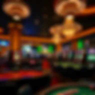 An elegant casino interior showcasing gaming tables and vibrant atmosphere