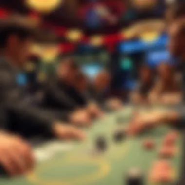 A dynamic poker game in progress with focused players at the table