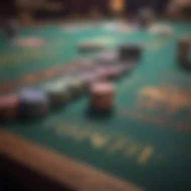 Close-up of colorful table game setups with cards and chips