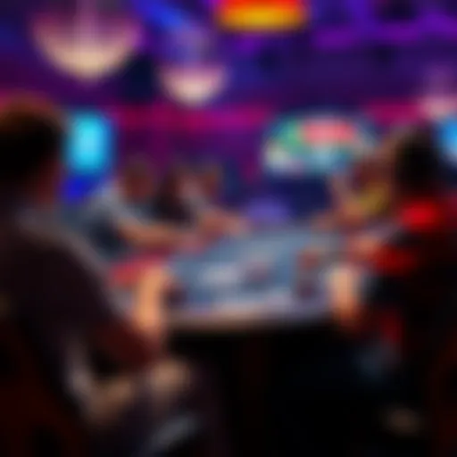 Illustration showcasing a vibrant online poker table with various players engaged.