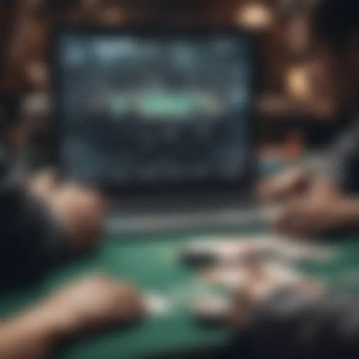 Player analyzing statistics and strategies in a poker simulator