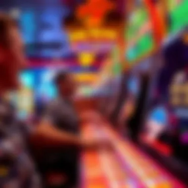 A vibrant depiction of players engaging with the Lucky Sevens slot machine in a lively casino environment