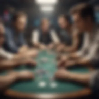 The Psychology Behind Betting in Poker A mental showdown depicting the psychological aspects of betting with players contemplating their next move.