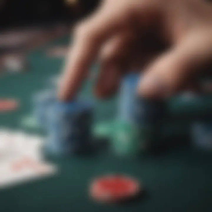 A close-up of a player's hand revealing strategy notes and poker chips, emphasizing advanced tactics.