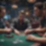 An overview of a poker tournament setting with players engaged at the tables