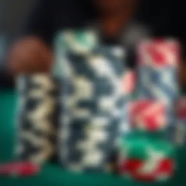 Close-up of poker chips stacked in anticipation