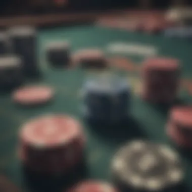 Close-up of poker chips and cards on a digital screen